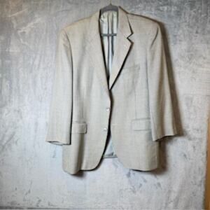 Vintage Silk Wool Blazer Tan Oversized Sport Coat Mens Tailored Jacket 48R